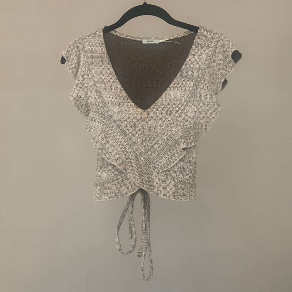Urban Outfitters Knit Crop Top with Crossover Ruffle Detail, Size S